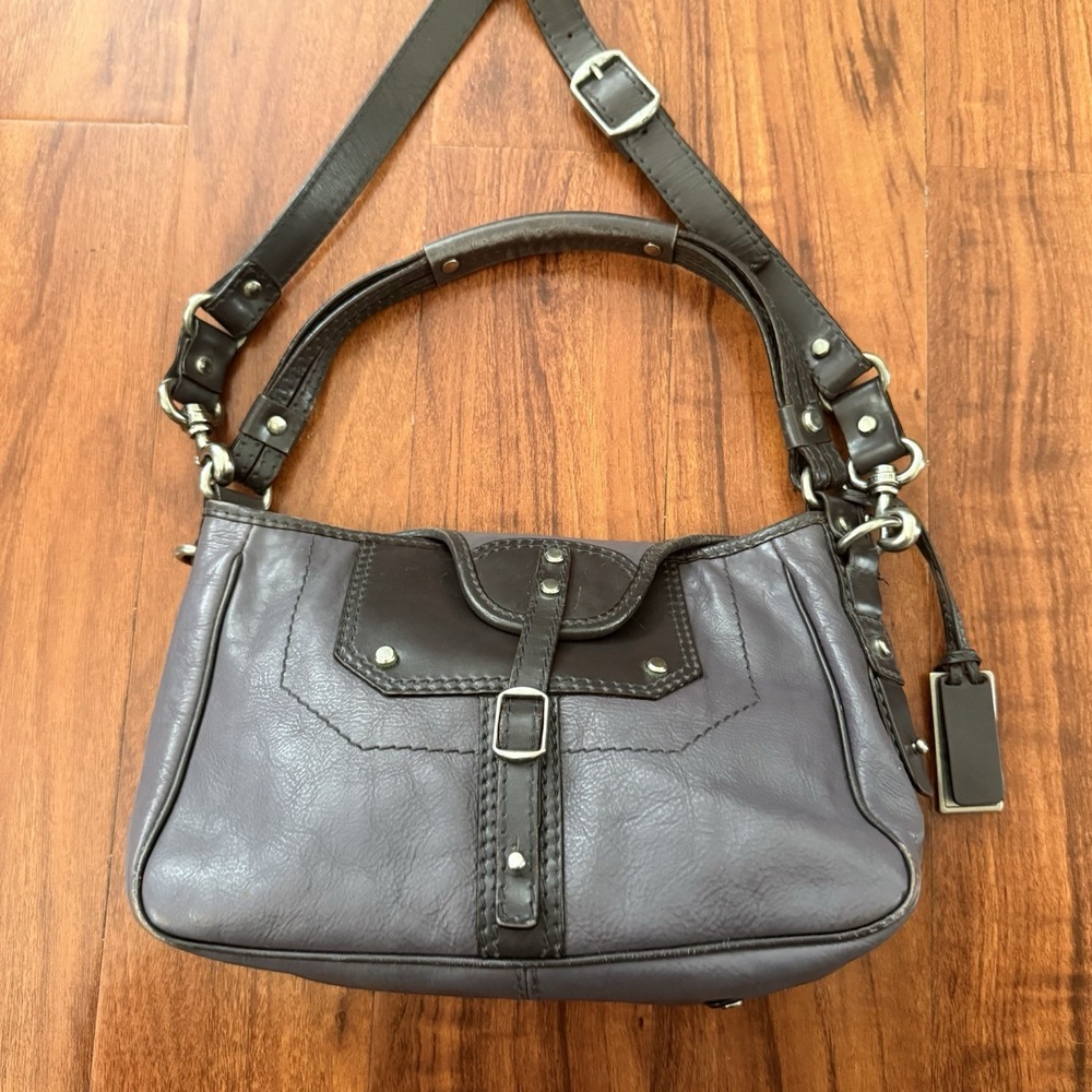 Vintage Gryson Leather Bag Purple Two Tone Removable Strap Italy 11x7.5 Plz See